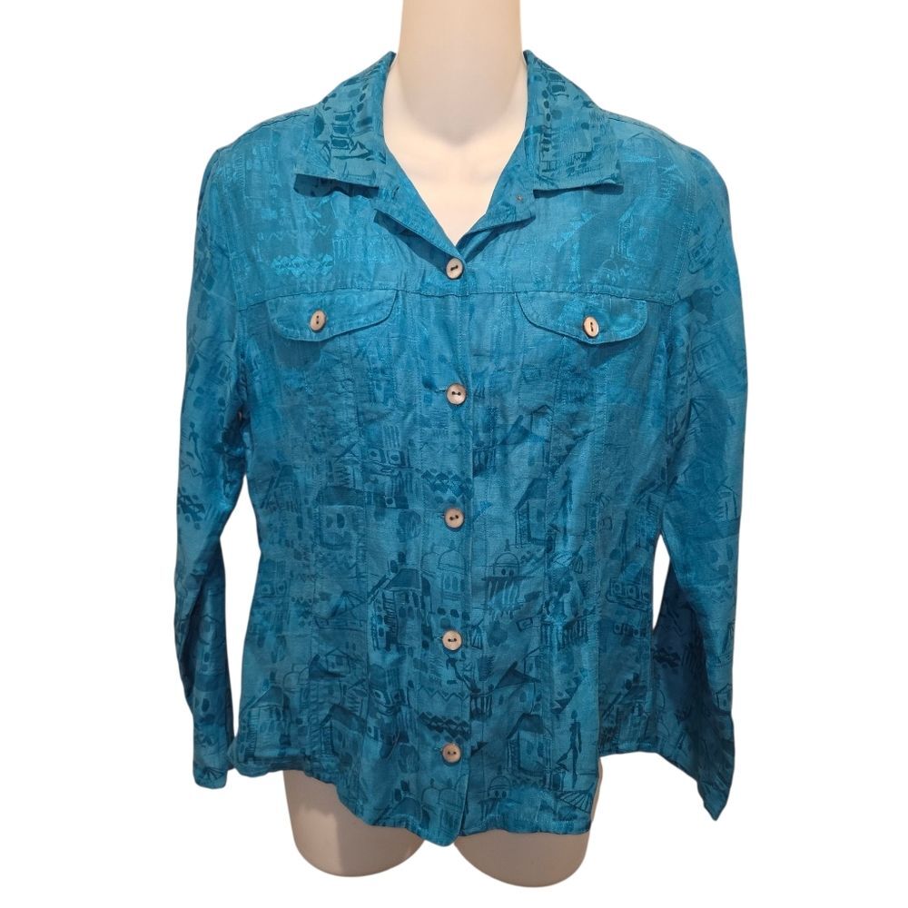 Chico's Vintage Jaquard Linen & Silk Lightweight Jacket Blouse Top Size 0 Small